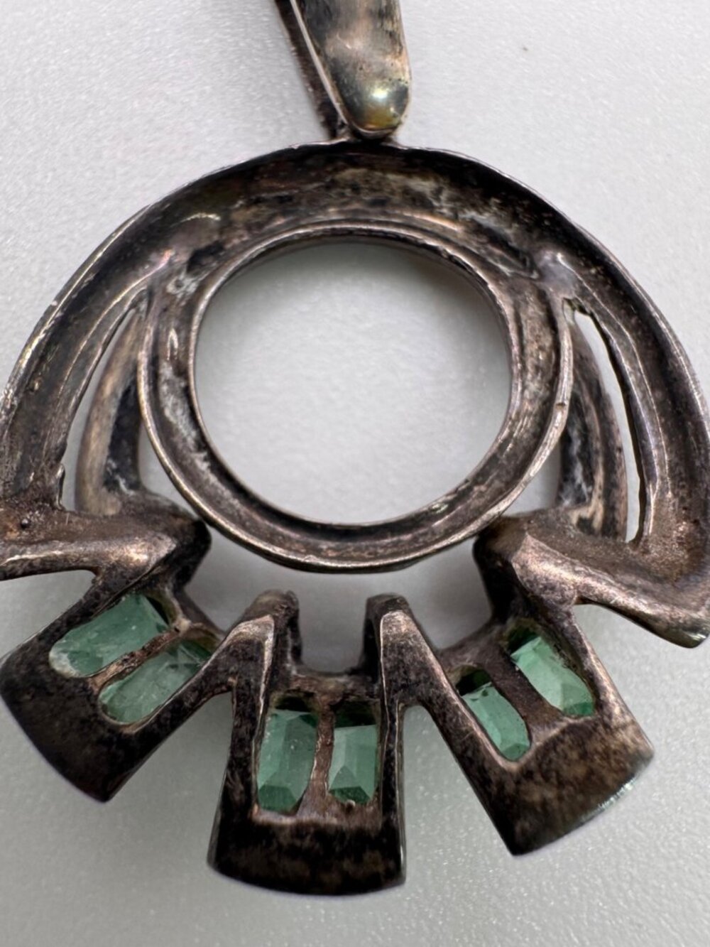 Vintage 950 Silver Emerald Pendant Necklace Modernist Italy Chain 17” - Picture 7 of 16